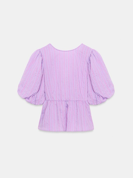 Zara Tops - Zara Lilac Striped Puff-Sleeve Peplum Blouse